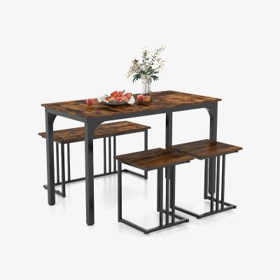 The Range 4-Piece Industrial Dining Table Set - Brown