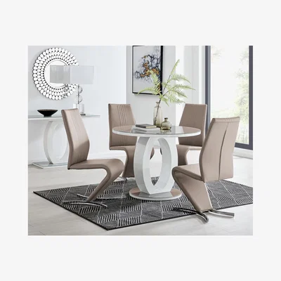 The Range Giovani Grey White High Gloss 100cm Round Dining Table And 4 Willow Chairs Set - Yellow