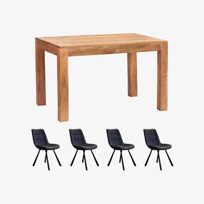 The Range Dakota Light Mango Wooden 4Ft Medium Sized Dining Table Set With 4 Chairs - Light Wood