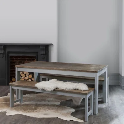 The Range Hever Dining Table Set in Grey and Dark Pine - Grey