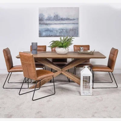The Range Harlow 200cm Dining Table  6 Hardy Dining Chairs - Tan