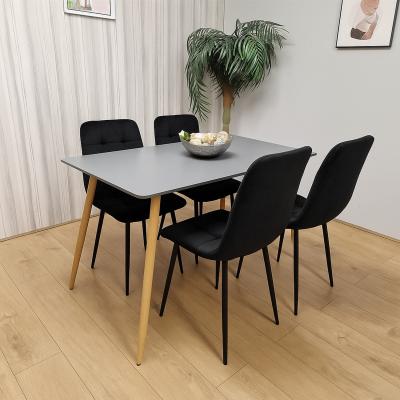 The Range Wooden Dining Table Set For Grey Wooden Table and 4 Black Velvet Chairs - Black