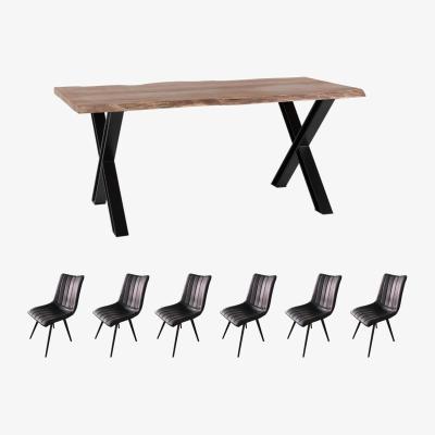 The Range Live Edge Acacia Wood And Metal Large Dining Table Set And 6 Chairs - Light Wood