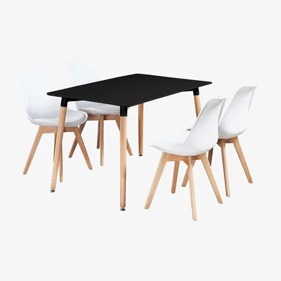 The Range Dining Set includes a Halo Dining Table and Lorenzo Dining Chairs Set of 4 - White