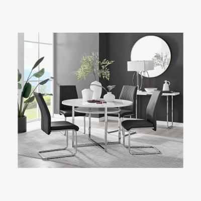 The Range Adley White High Gloss Storage Dining Table and 4 Lorenzo Chairs - Black