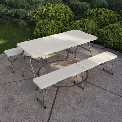 The Range Home Vida Folding 3 Piece Table and Bench Set - White / 29kg