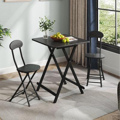 The Range Metal Frame Folding Dining Table and 2 Folding Chairs Set - Black