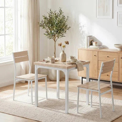 The Range HOMCOM 3 Pcs Compact Dining Table with 2 Chairs Set - Oak Wood Effect