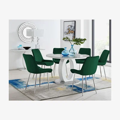 The Range Giovani Round Grey Large 120cm Table  4 Pesaro Silver Leg Chairs - Green