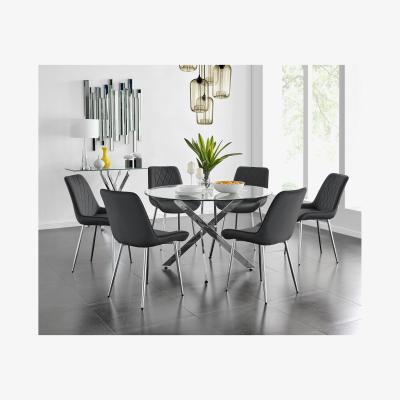 The Range Novara 120cm Round Dining Table and 6 Pesaro Silver Leg Chairs - Black