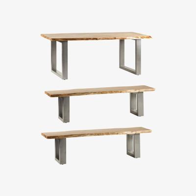 The Range Natural Essential Live Edge Large Dining Table Set With 2 Bench - Natural Wood