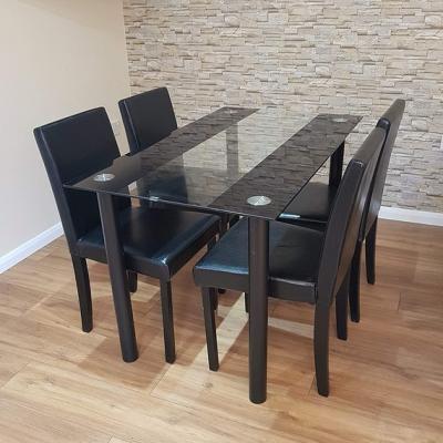 The Range Black Glass Dining Table and 4 Wood Black Chairs - Black