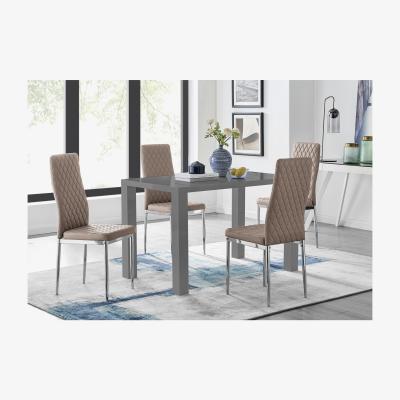 The Range Pivero 4 Grey High Gloss Dining Table and 4 Modern Milan Chair Set - Orange