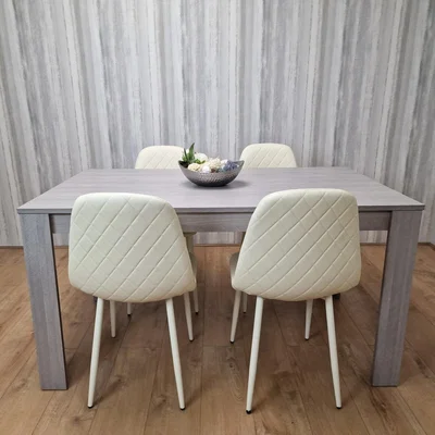 The Range Arrow Effect Table and 4 Chairs Dining Set - Cream / Cream