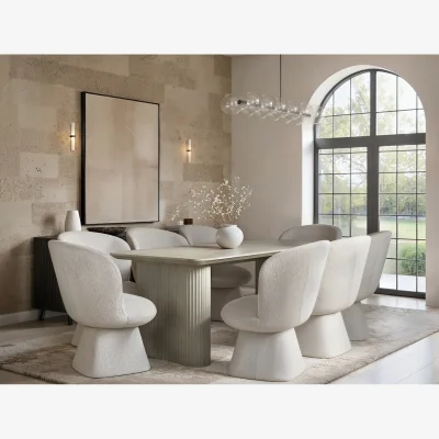 The Range Zoya Dining Table with 8 Aiko Chairs Set - Beige + Cream