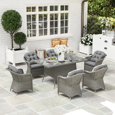 The Range Outsunn 7 PCS Rattan Dining Sets with Umbrella Hole - Light Grey