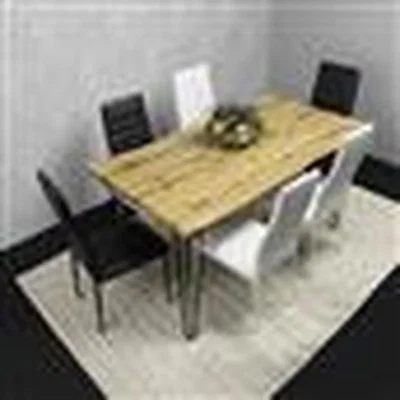 The Range Dining Table Set With 6 Mix Faux Leather Chairs Dining Room Furniture - Brown
