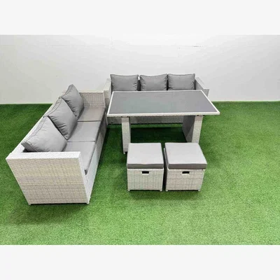 The Range Fimous 8-Seater Rattan Patio Dining Set Light Grey - Light Grey