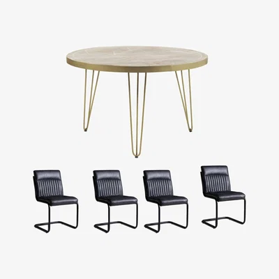 The Range Dallas Light Mango Round Solid Wooden Dining Table Set With 4 Chairs - Light Wood
