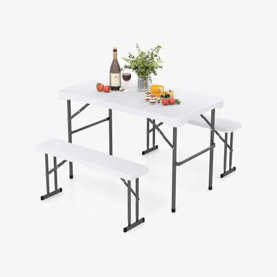 The Range Folding Picnic Table Bench Set - White