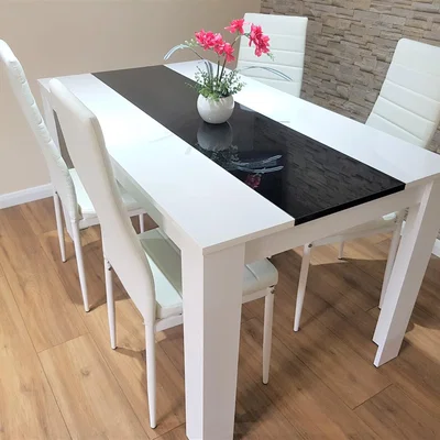 The Range Modern White and Black Wood Dining Table with White Faux Leather Chairs - 4