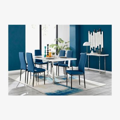 The Range Kylo White High Gloss Dining Table and 6 Velvet Milan Chairs - Navy