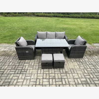The Range Fimous 7-Seater Rattan Patio Set with Dining Table & Chairs - Dark Grey