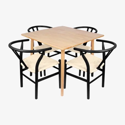 The Range 5pc Wooden Scandi Danish Style Dining Set - 90cm x 90cm - Black/Natural