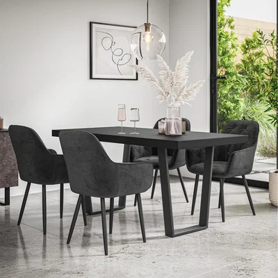 The Range Aria Dining Table And Chairs Anika Velvet Chairs - Black