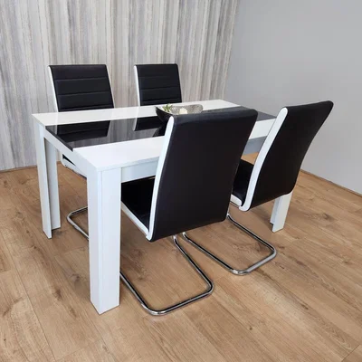 The Range Dining Table and 4 Black White Padded Faux Leather Chairs Dining Set - Black White / 140cm