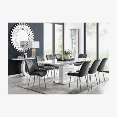 The Range Arezzo Large Extending Dining Table  8 Pesaro Silver Leg Chairs - Black