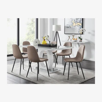 The Range Giovani 6 Grey Table with 6 Corona Black Leg Chairs - Yellow