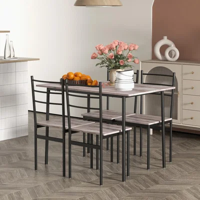 The Range 5 Piece Dining Table and Chairs Set Space Saving with 4 Chairs - Brown