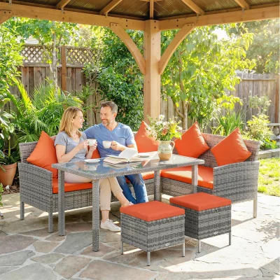 The Range Outsunny 5Pcs Rattan Dining Set - Orange