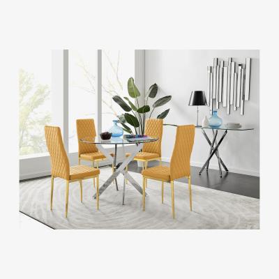 The Range Novara 100cm Round Dining Table and 4 Gold Leg Milan Chairs - Yellow