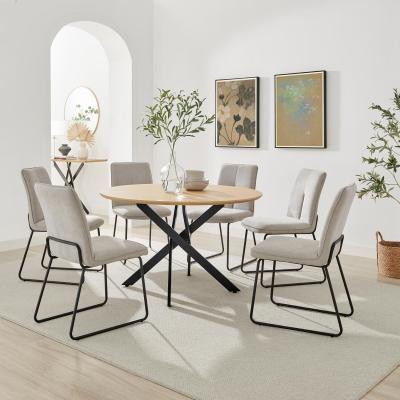 The Range Novara 120cm Oak Effect Dining Table  6 Halle Taupe Fabric Chairs - Taupe