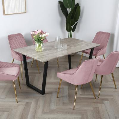 The Range Wood-effect Dining Table Set of 6 Hamilton Velvet Chairs - Pink Velvet and Gold Legs / Gold