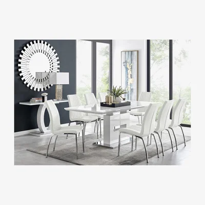 The Range Arezzo Large Extending Dining Table  8 Isco Chairs - White