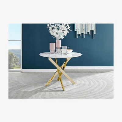 The Range Novara White Gloss Gold Leg Dining Table  4 Milan Black Leg Chairs - Cappuccino