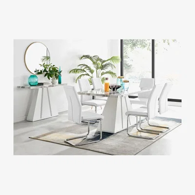 The Range Athens White Marble Kitchen Dining Table And 6 Lorenzo Chairs - White