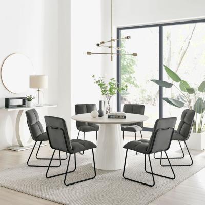 The Range Palma Beige Stone Effect Round Dining Table and 6 Menen Chairs - Dark Grey