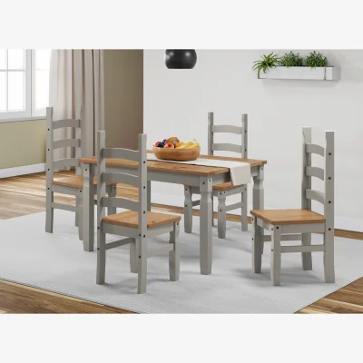 The Range Corona Grey 4'0" Dining Table 4 Chairs Set Solid Wood Mexican Pine - Grey