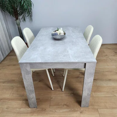 The Range Kitchen Dining Table set and 4 Leather Chairs  - Cream Grey