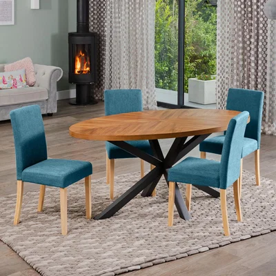 The Range Dossena Oval Dining Table Set with 4 Maiolo Fabric Chairs - Teal