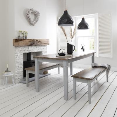The Range Canterbury 140cm Dining Table and 2 Benches in Grey and Pine - Grey