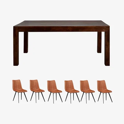 The Range Dakota 6Ft Mango Wooden Large Dining Table Set With 6 Chairs - Dark Wood