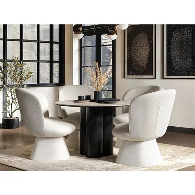 The Range SOLACE+CO Deko Dining Table with Aiko Chairs Set - Beige + Cream