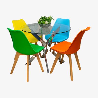 The Range Round Glass Dining Table and Mixed Colour Chairs Set - Multicolour