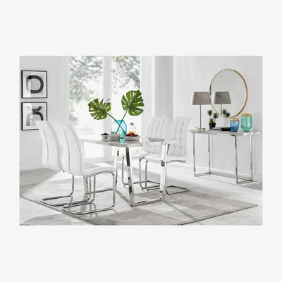 The Range Kylo White Marble Effect Dining Table and 4 Murano Chairs - White