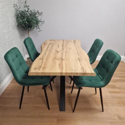 The Range Modern Dining Table with 4 Gem Black pattern Faux Leather Chairs - Brown